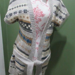 SALE Hollister Women's Sweater Long Waist Tie Waist Coat Short Sleeve Tan XS/S